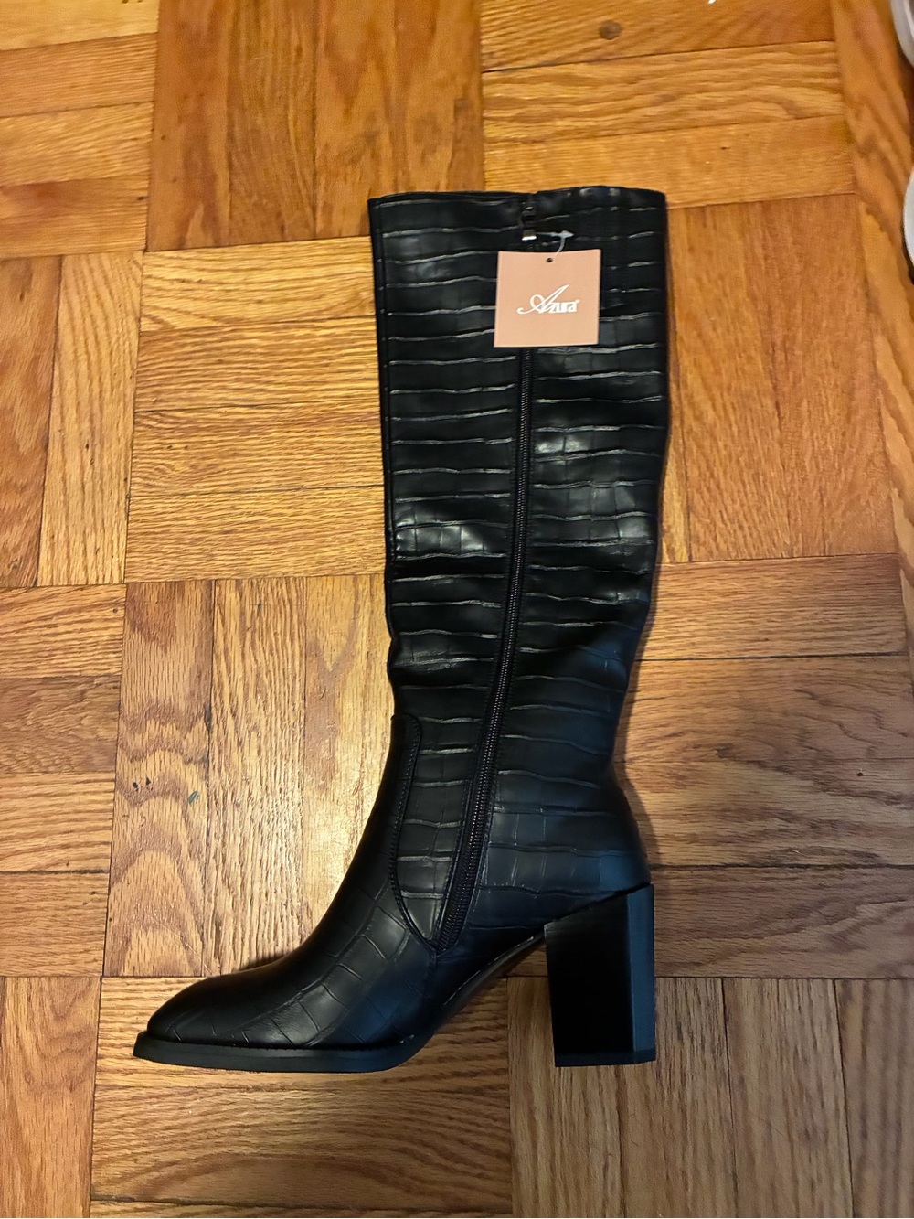 Black Croc-Embossed Over-the-Knee Boots for Women